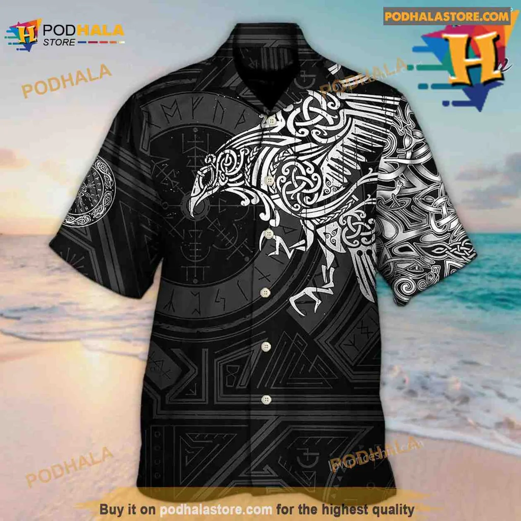 Viking Raven Hawaiian Shirt, Norse Inspired Aloha Shirt For Men