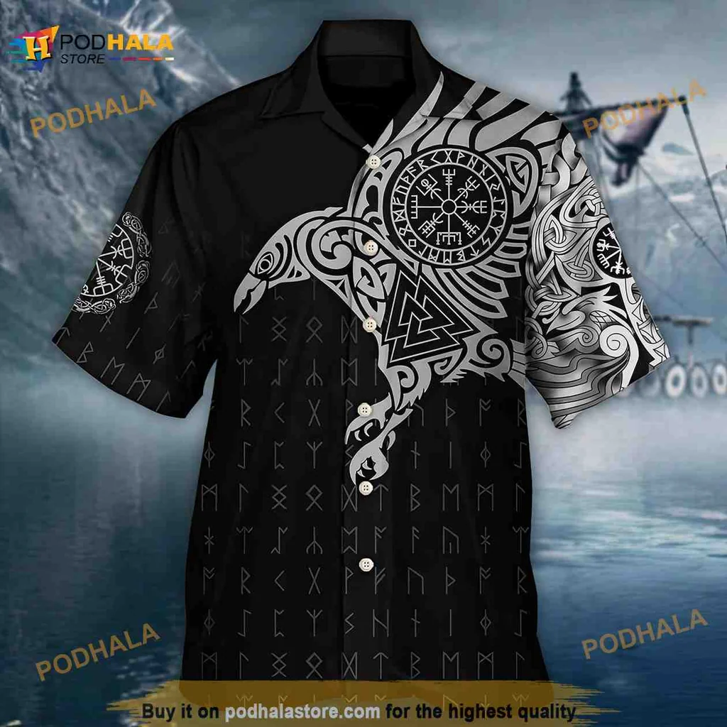 Viking Raven Tropical Hawaiian Shirt, Norse Symbols And Patterns
