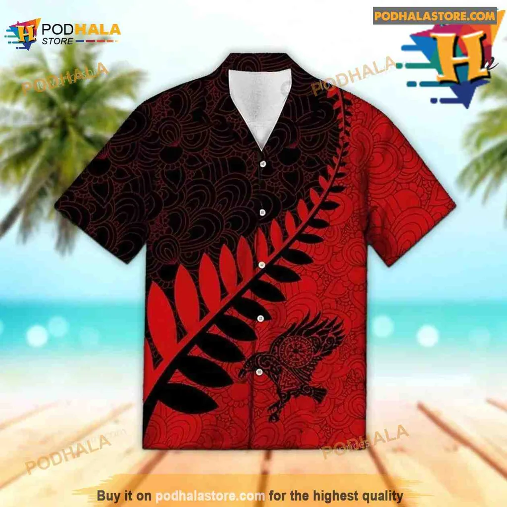 Viking Raven Tropical Hawaiian Shirt With Bold Red And Black Design