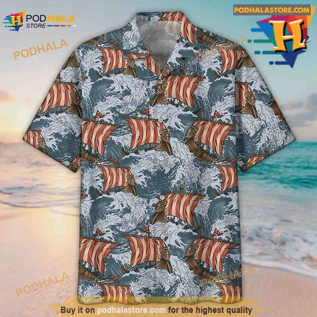 Viking Ship Tropical Hawaiian Shirt, Nautical Adventure Design