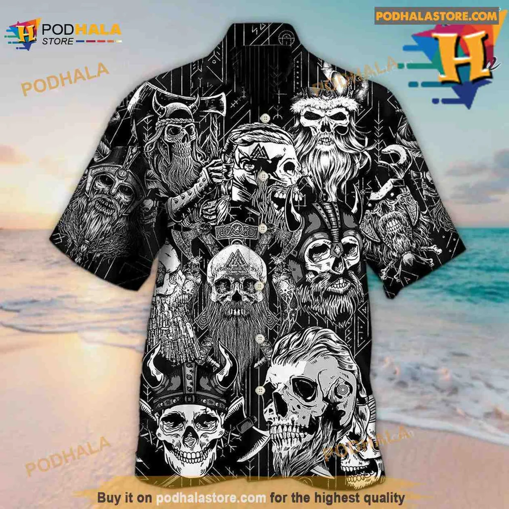 Viking Skull Warrior Hawaiian Shirt With Crossed Axes
