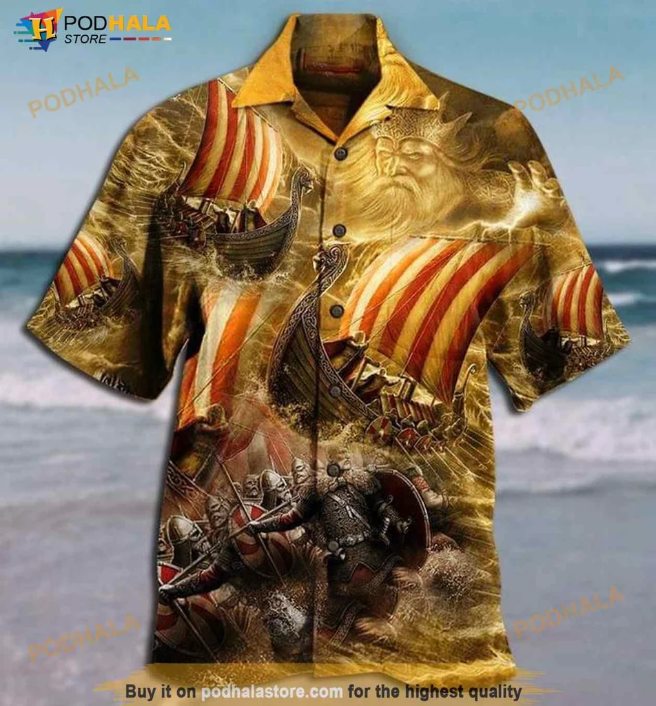 Viking Themed Hawaiian Shirt With Longships And Warriors
