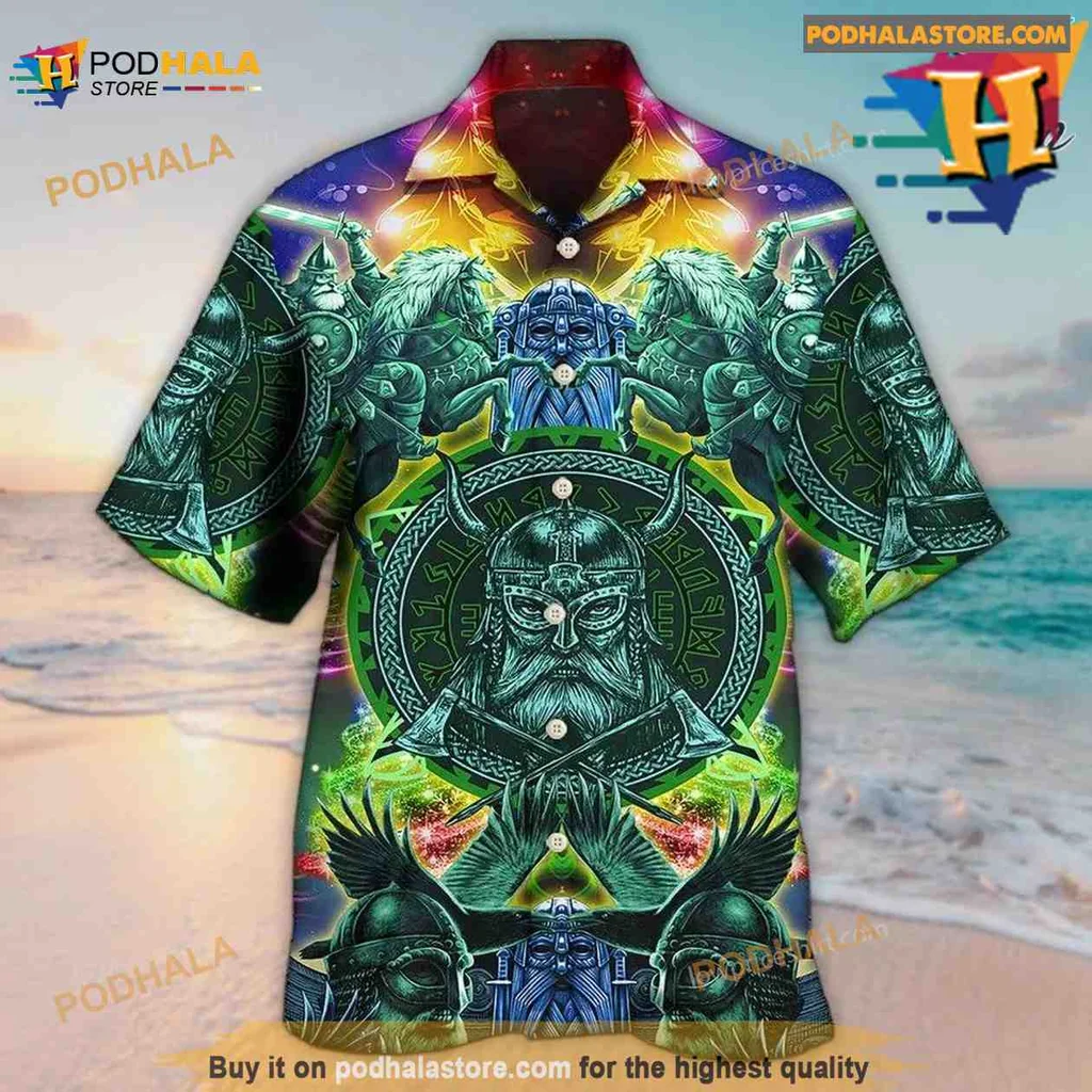 Viking Tropical Aloha Shirt Featuring Norse Mythology And Bold Colors