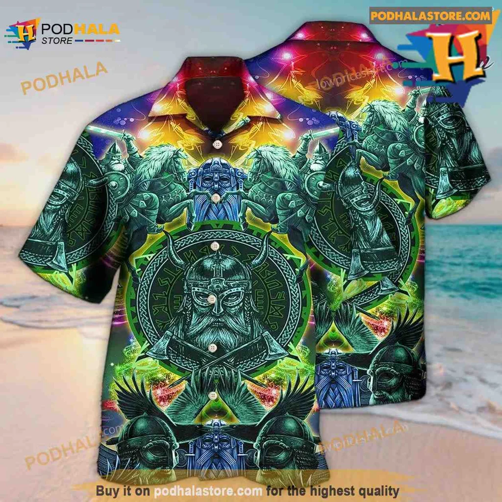 Viking Tropical Tropical Shirt Featuring Norse Mythology And Bold Colors Viking Tropical Tropical Shirt Featuring Norse Mythology And Bold Colors