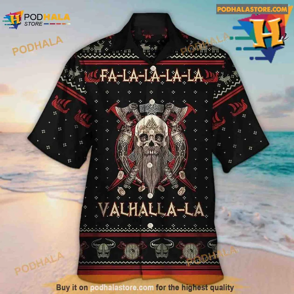 Viking Valhalla Hawaiian Shirt, Skull And Axes Design