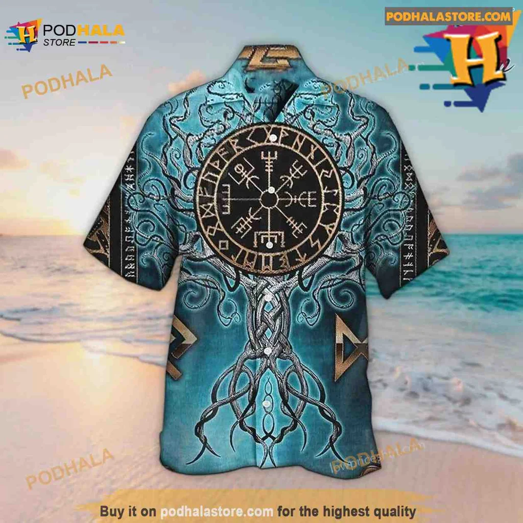 Viking Vegvisir Hawaiian Shirt With Mystical Norse Compass Design