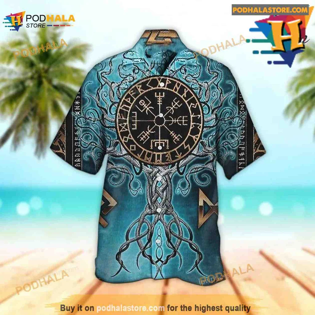 Viking Vegvisir Aloha Shirt With Mystical Norse Compass Design Viking Vegvisir Aloha Shirt With Mystical Norse Compass Design