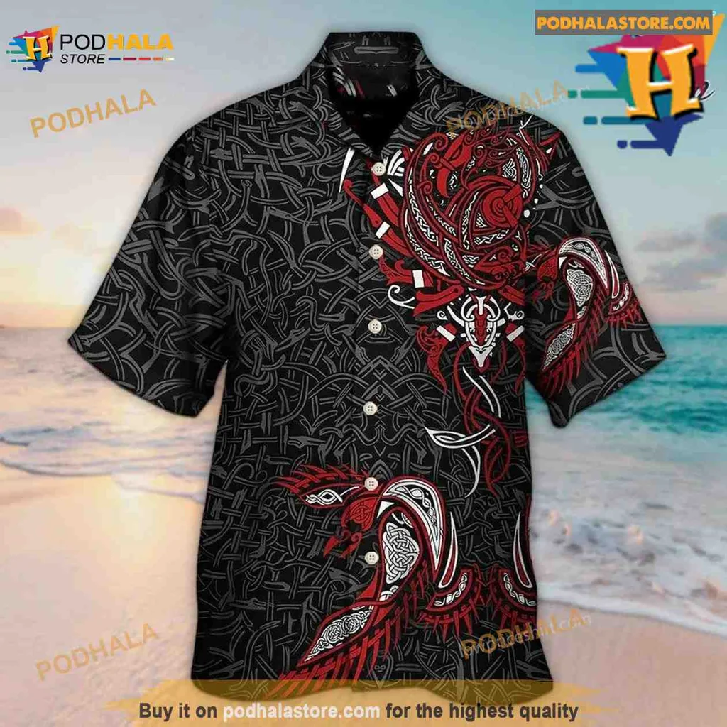 Viking War Raven Hawaiian Shirt, Bold Norse Mythology Design