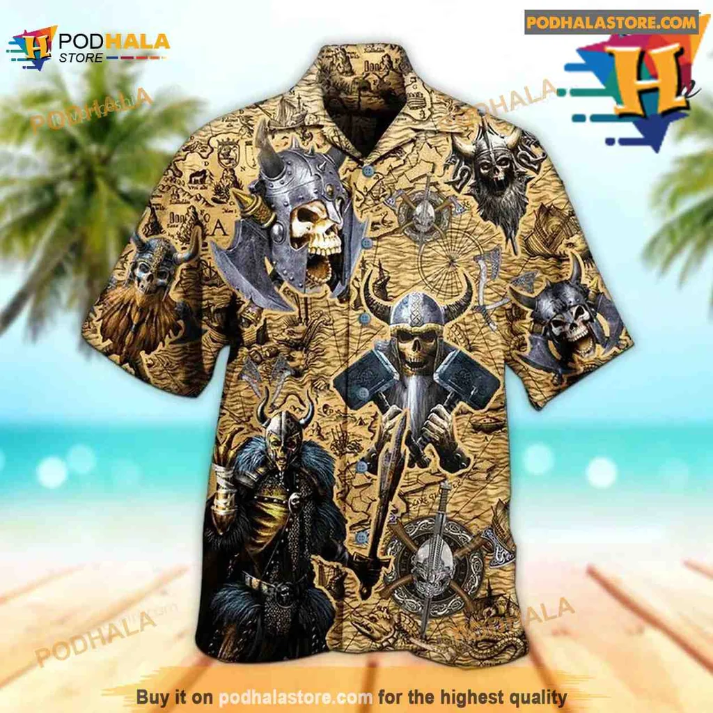 Viking Warrior Tropical Shirt Featuring Fierce Norse Designs Viking Warrior Tropical Shirt Featuring Fierce Norse Designs