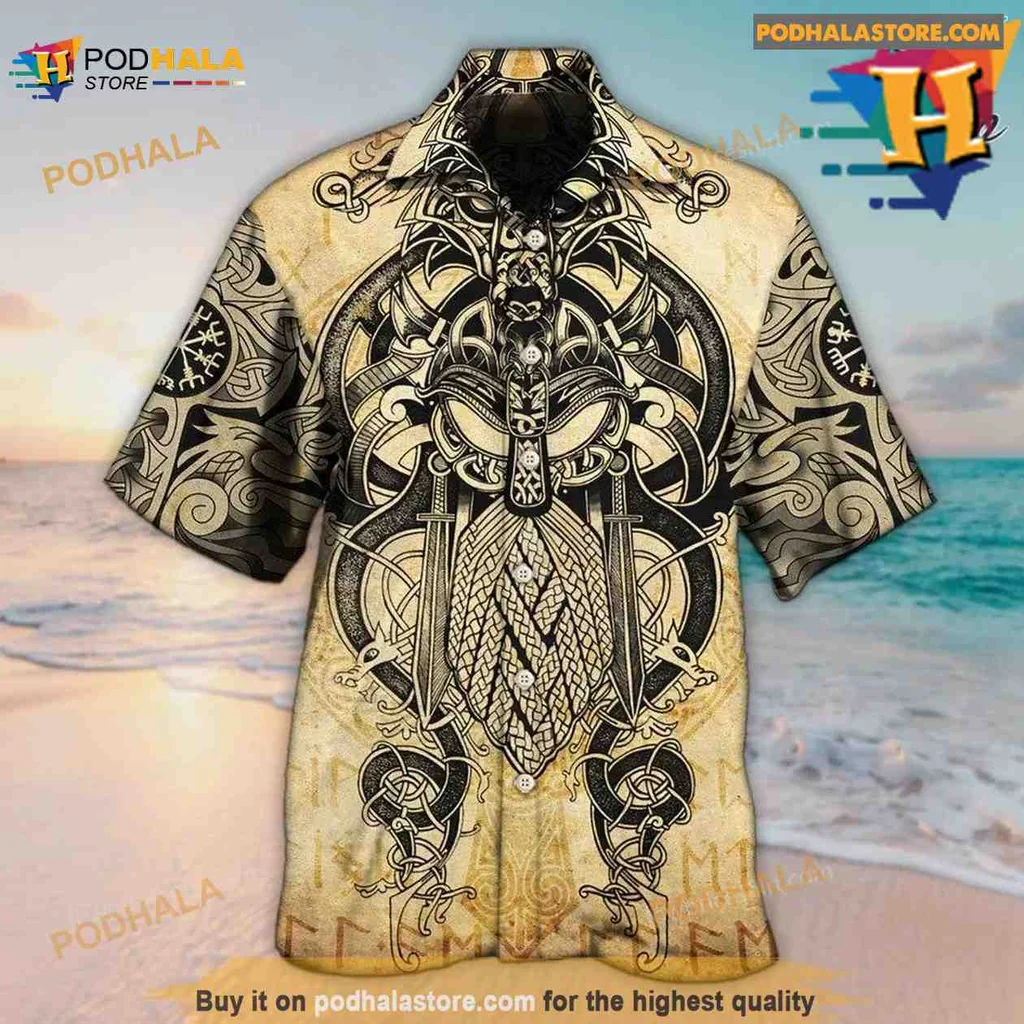 Viking Warrior Aloha Shirt With Norse Motifs And Tribal Design