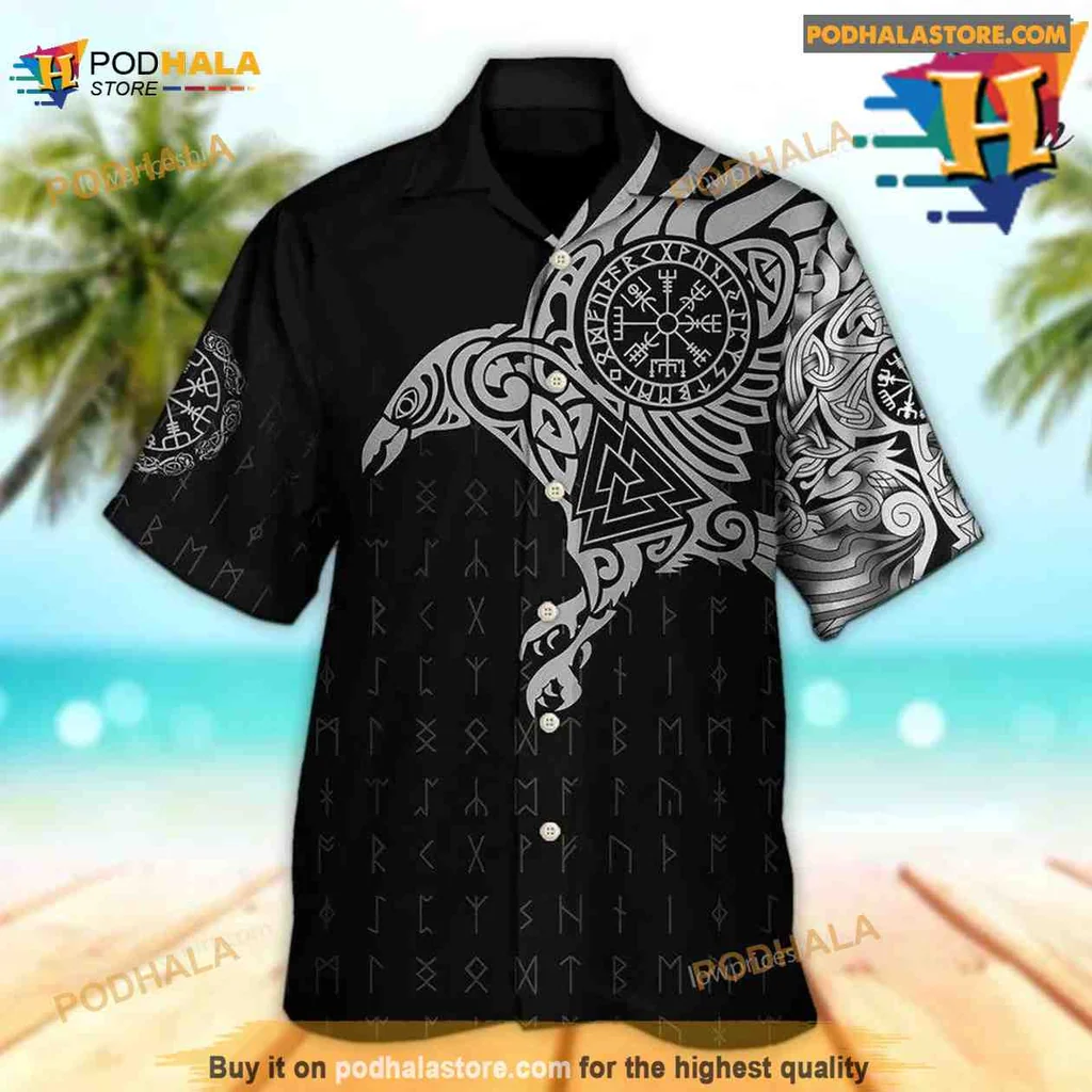Viking Warrior Aloha Shirt With Norse Symbols And Tribal Patterns