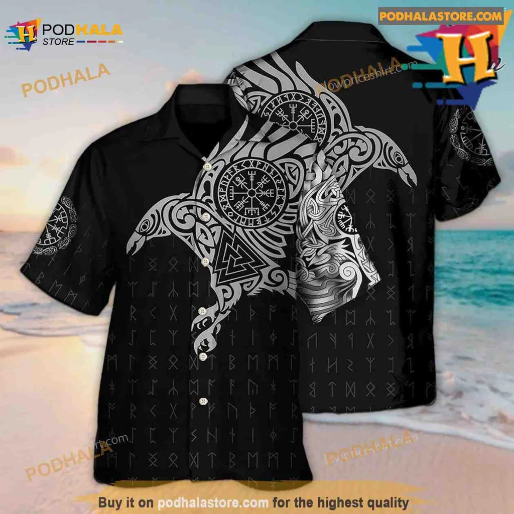 Viking Warrior Tropical Shirt With Norse Symbols And Tribal Patterns Viking Warrior Tropical Shirt With Norse Symbols And Tribal Patterns