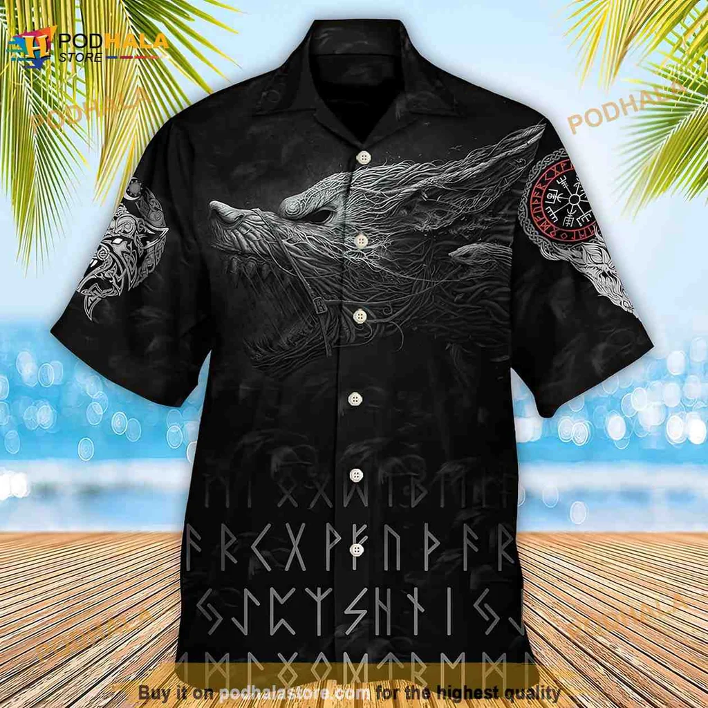 Viking Warrior Black Aloha Shirt Featuring Fierce Norse Mythology Design