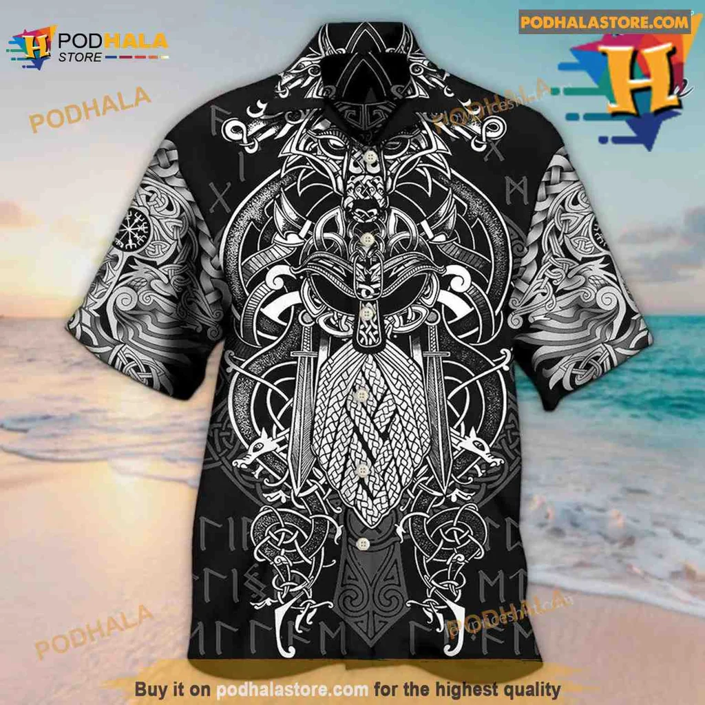 Viking Warrior Helmet Aloha Shirt With Norse Symbols And Bold Design