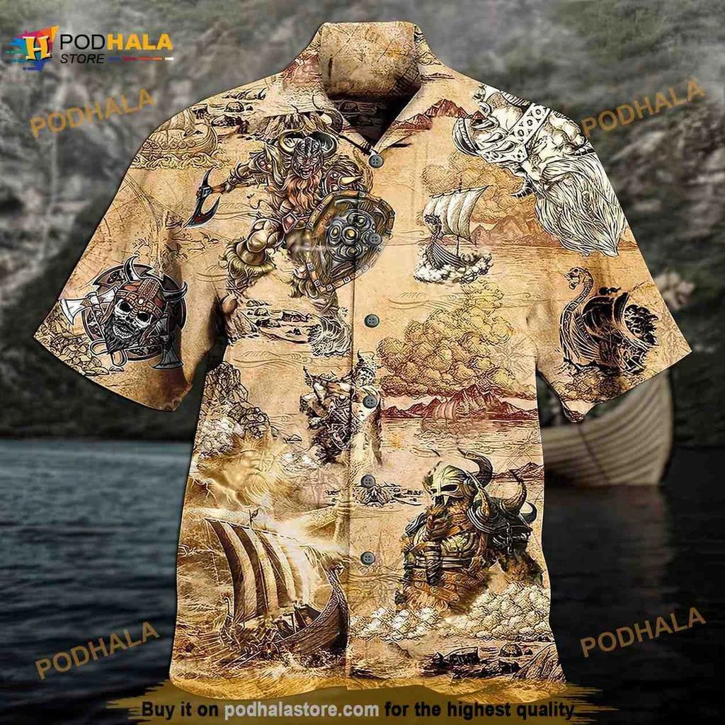 Viking Warrior Nautical Hawaiian Shirt, Intricate Viking Design For Summer