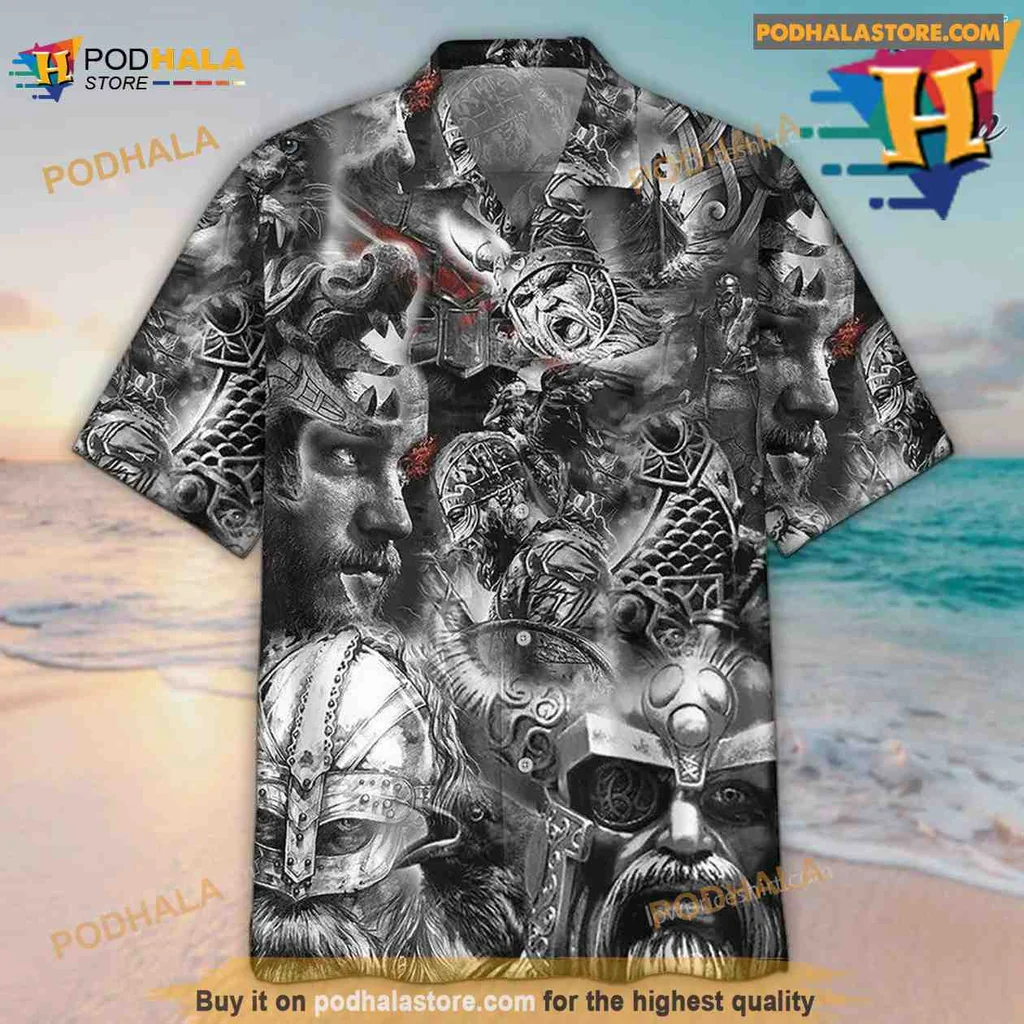 Viking Warrior Skull Hawaiian Shirt With Fierce Viking Imagery