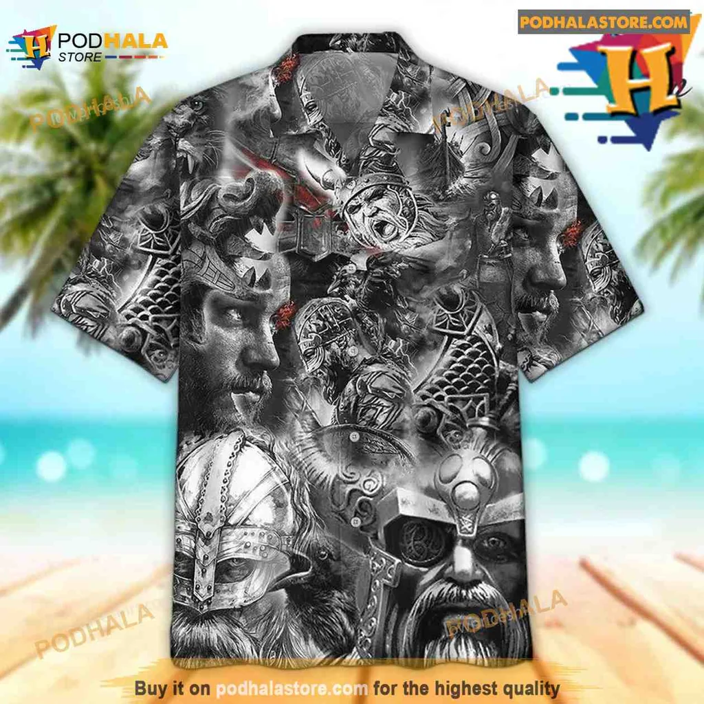 Viking Warrior Skull Aloha Shirt With Fierce Viking Imagery Viking Warrior Skull Aloha Shirt With Fierce Viking Imagery