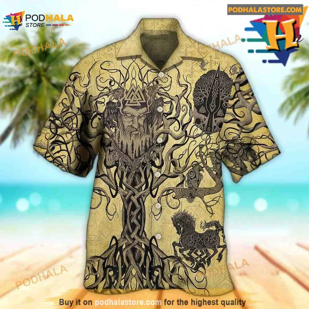 Viking Warrior Tree Hawaiian Shirt, Bold Norse Design For Nature Lovers