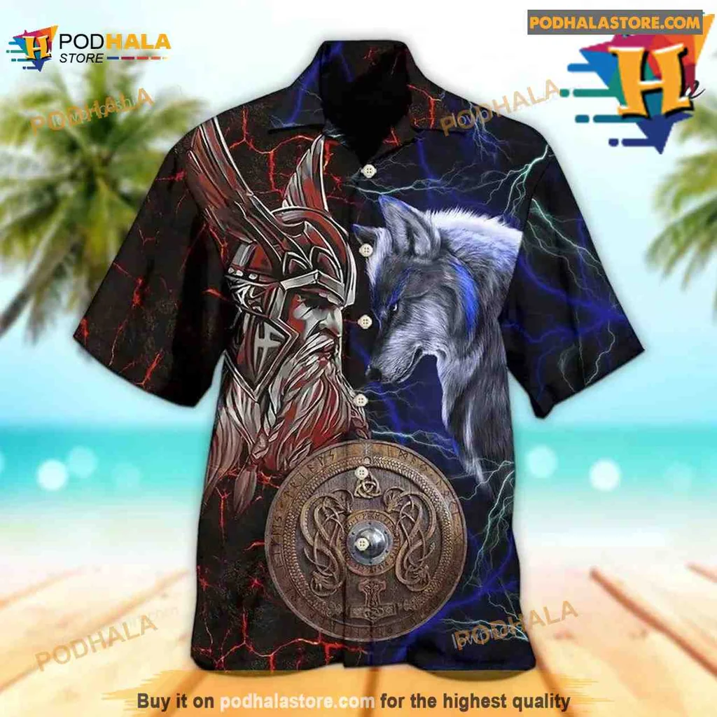 Viking Warrior Wolf Hawaiian Shirt, Bold Norse Mythology Design