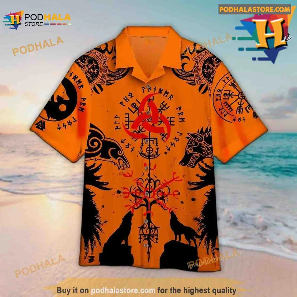 Viking Wolf Aloha Shirt, Norse Symbols And Mystical Design