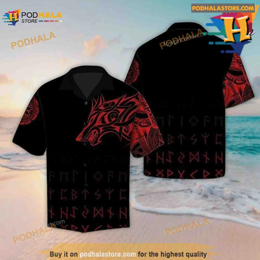 Viking Wolf Aloha Shirt With Norse Patterns And Bold Design