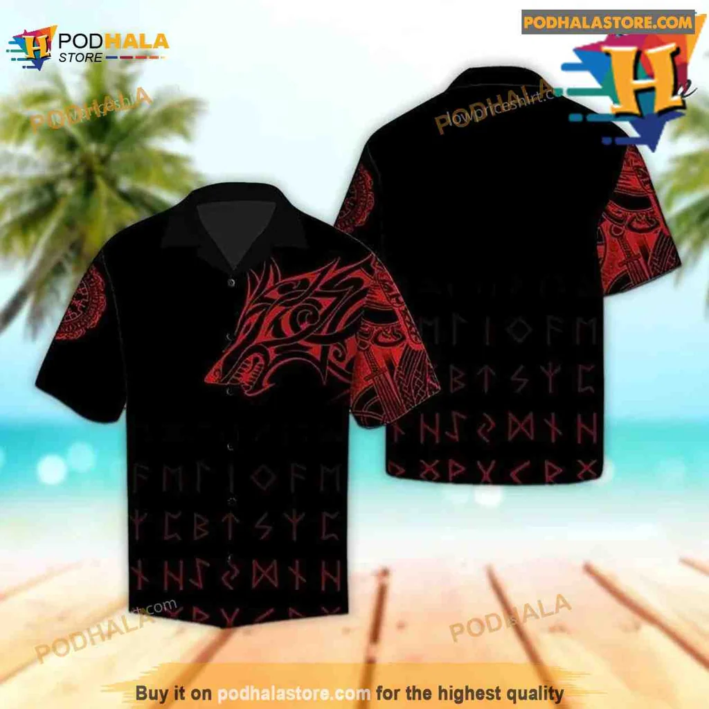 Viking Wolf Tropical Shirt With Norse Patterns And Bold Design Viking Wolf Tropical Shirt With Norse Patterns And Bold Design