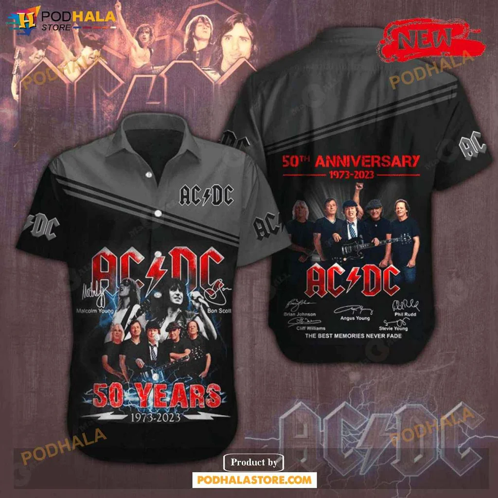 Vintage Ac Dc Aloha Shirt, 50th Anniversary Rock Music Memories Shirt