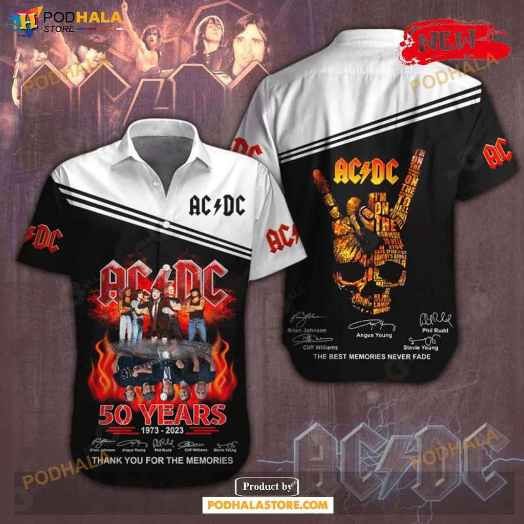 Vintage Acdc Memories Aloha Shirt, 50th Anniversary Rock Design Music Shirt
