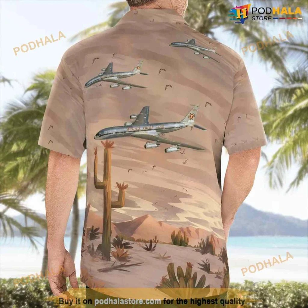 Vintage Airplane Tropical Shirt Featuring Boeing 707 349c Over Desert Scene Vintage Airplane Tropical Shirt Featuring Boeing 707 349c Over Desert Scene