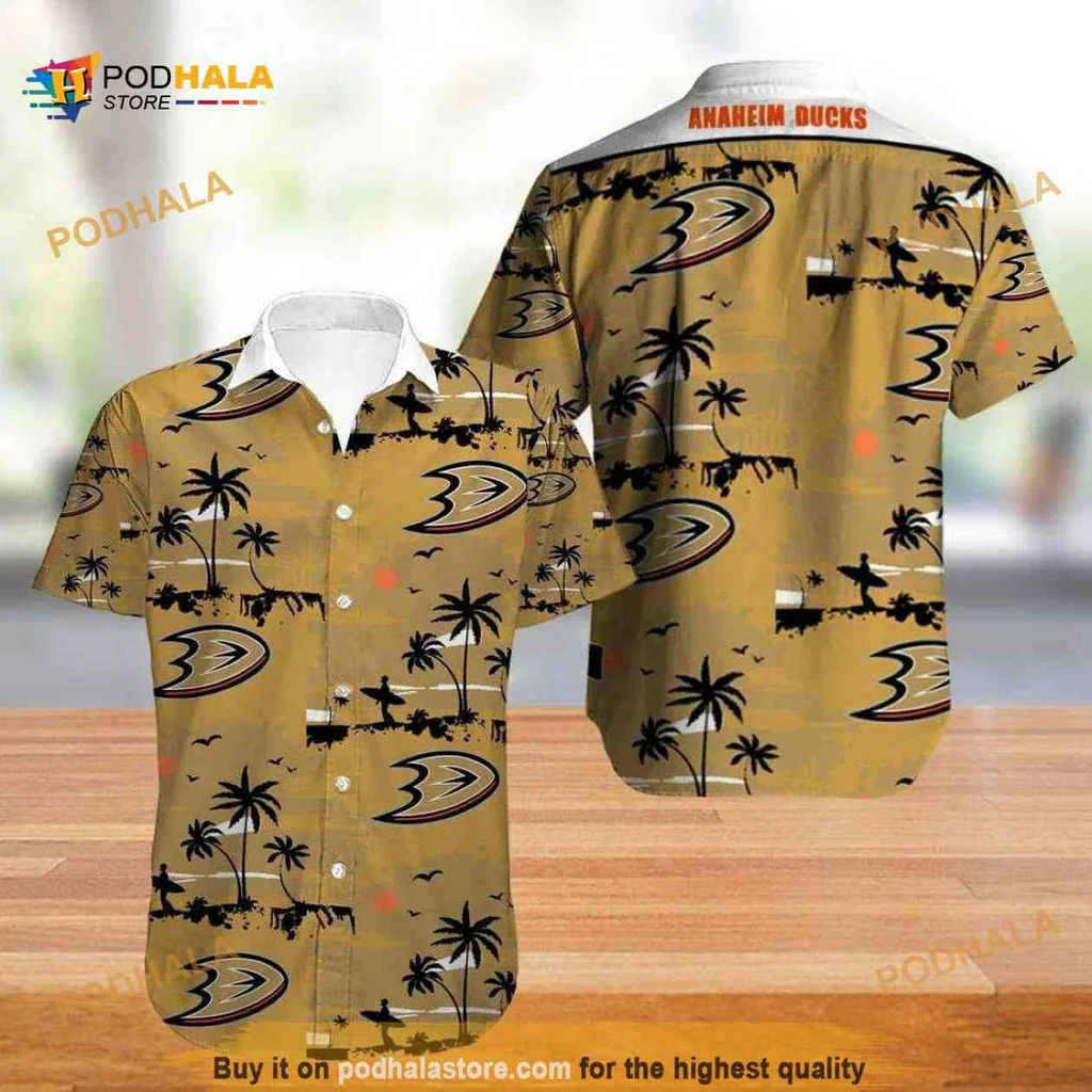 Vintage Anaheim Ducks Hawaiian Shirt Featuring Beach Aesthetic And Palm Trees