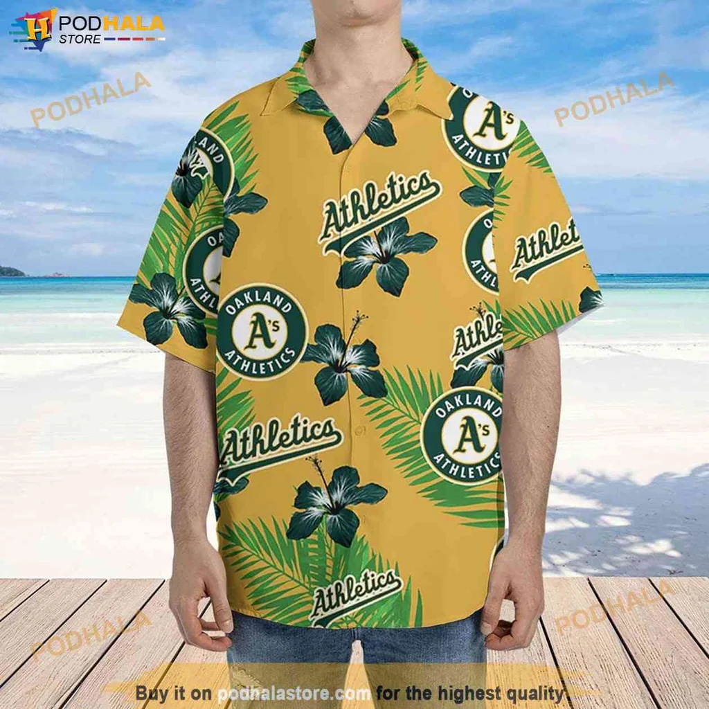 Vintage Athletics Aloha Shirt, Oakland As Hibiscus Flower Vacation Shirt For Mlb Fans