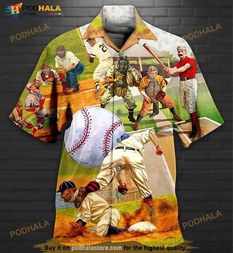 Vintage Baseball Player Hawaiian Shirt With Colorful Retro Design