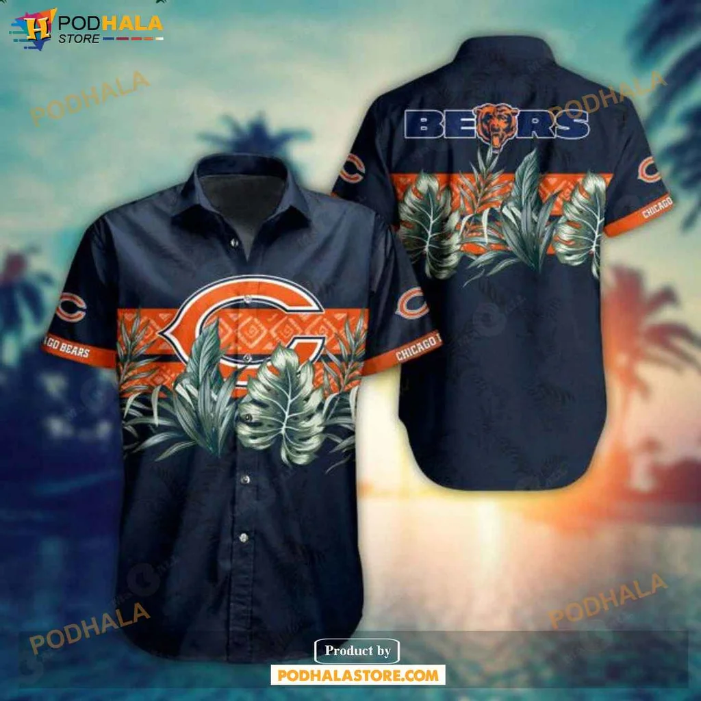 Vintage Bears Aloha Shirt, Chicago Bears Summer Shirt With Tropical Design