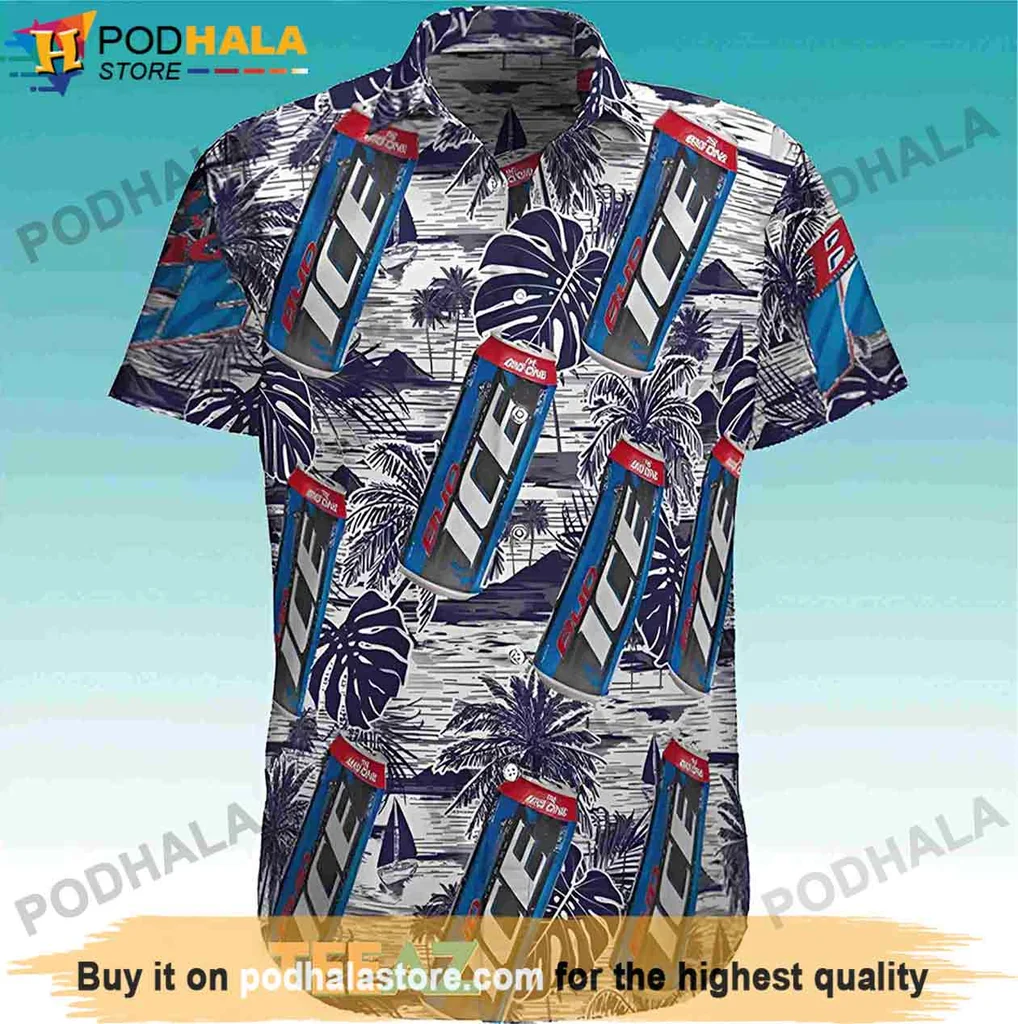 Vintage Beer Enthusiast Hawaiian Shirt, Palm Beach Bud Ice Design For Casual Outings
