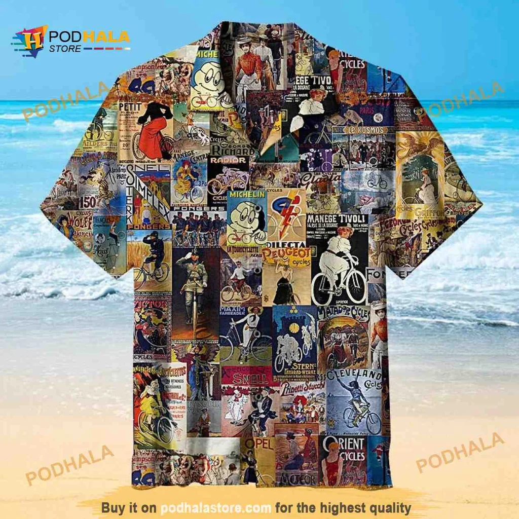 Vintage Bicycle Adventure Hawaiian Shirt Featuring Retro Cycling Graphics