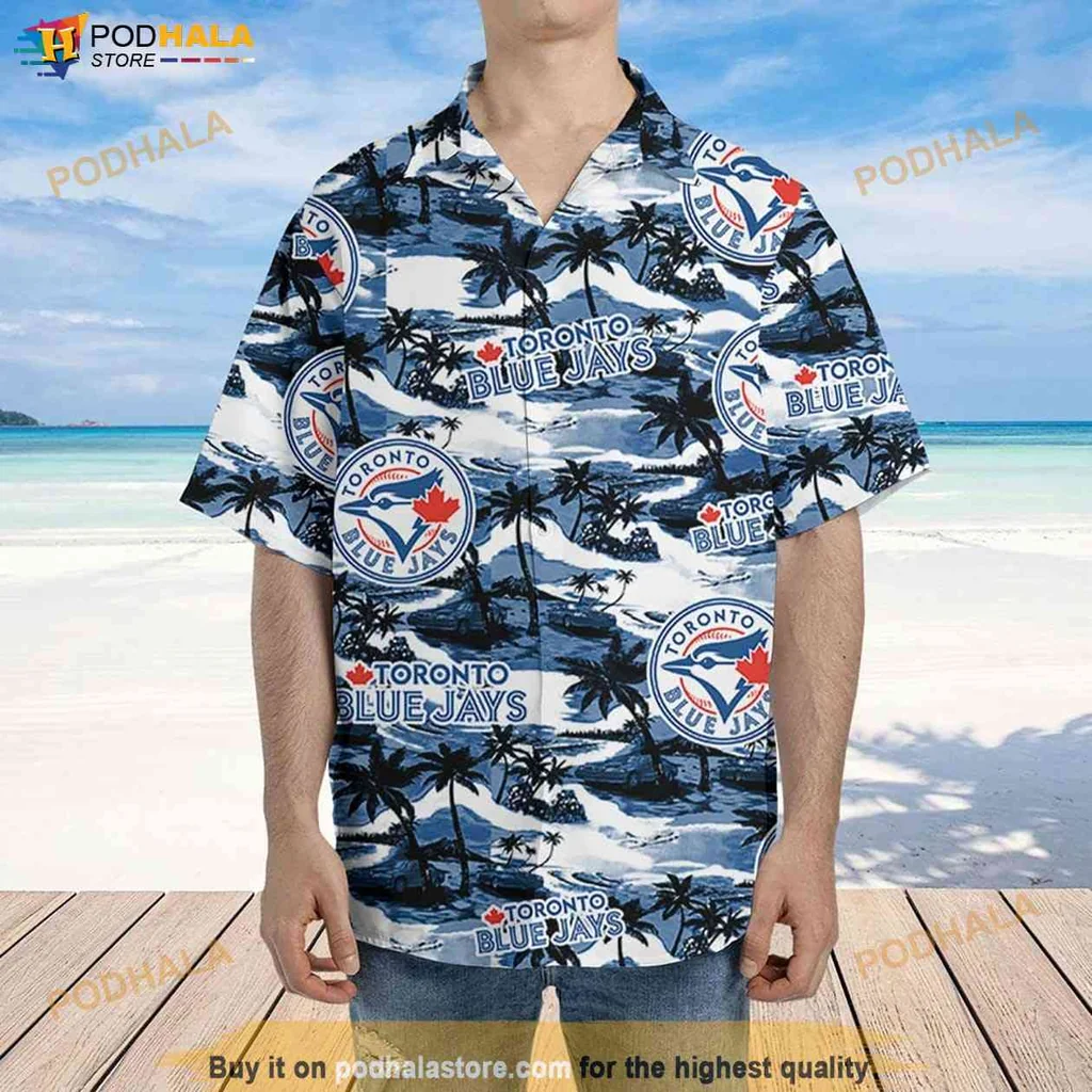 Vintage Blue Jays Aloha Shirt, Tropical Summer Tee With Palm Trees And Logo