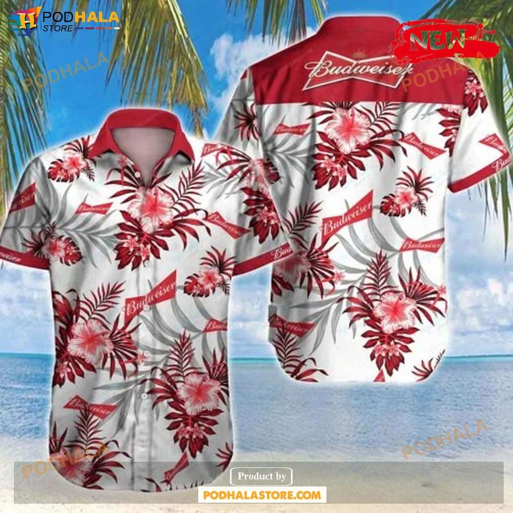 Vintage Budweiser Aloha Shirt, Vibrant Tropical Summer Shirt For Beach Parties