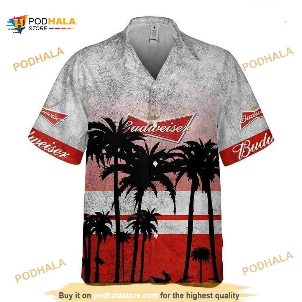 Vintage Budweiser Hawaiian Shirt With Tropical Palm Tree Design