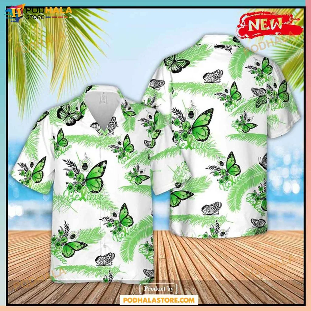 Vintage Butterfly Aloha Shirt, Mental Health Awareness Summer Shirt For Women