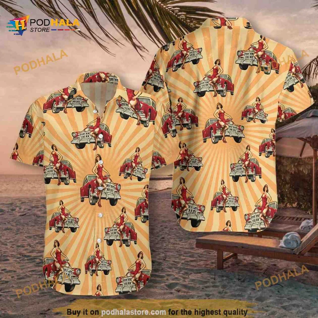 Vintage Car Halloween Hawaiian Shirt With Fun Chick Design