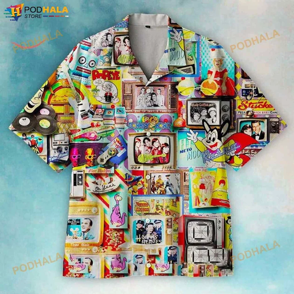Vintage Cartoon Character Hawaiian Shirt With Retro Graphics And Bright Colors
