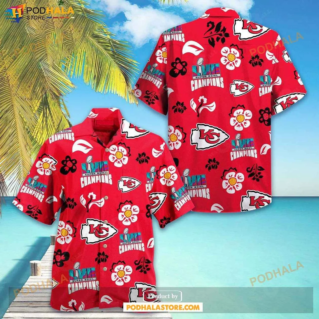 Vintage Chiefs Champions Hawaiian Shirt, Vibrant Red Tropical Design For Fans