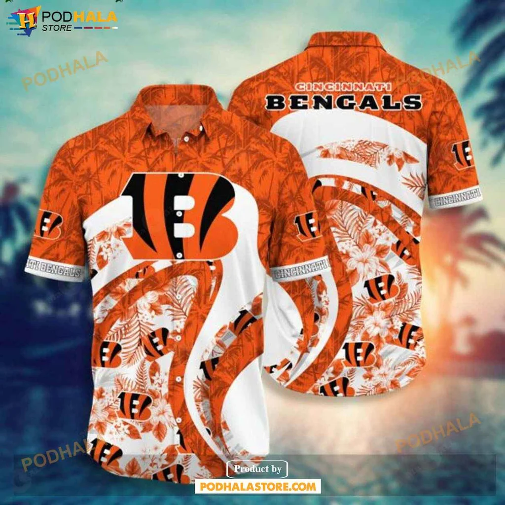 Vintage Cincinnati Bengals Hawaiian Shirt, Bold Orange Design With Tropical Elements