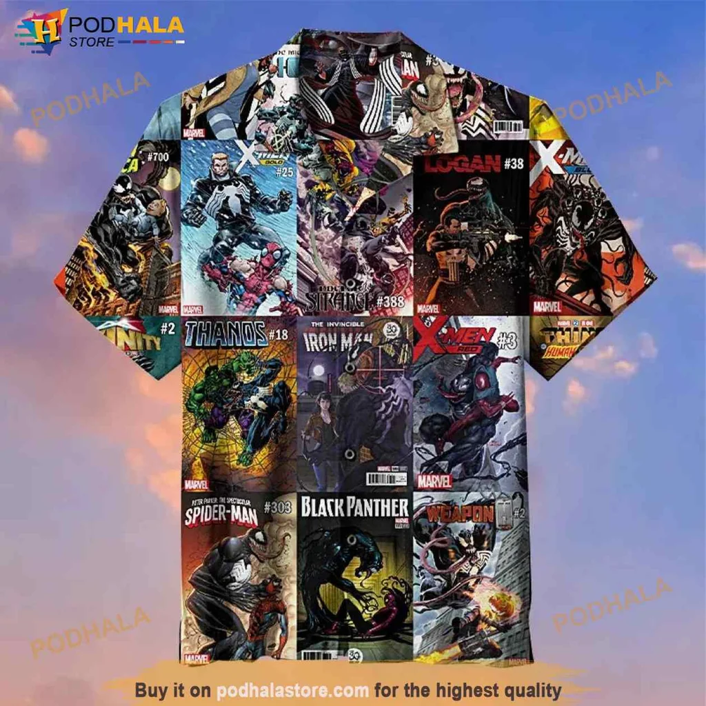 Vintage Comic Book Hawaiian Shirt Featuring Iconic Marvel Characters