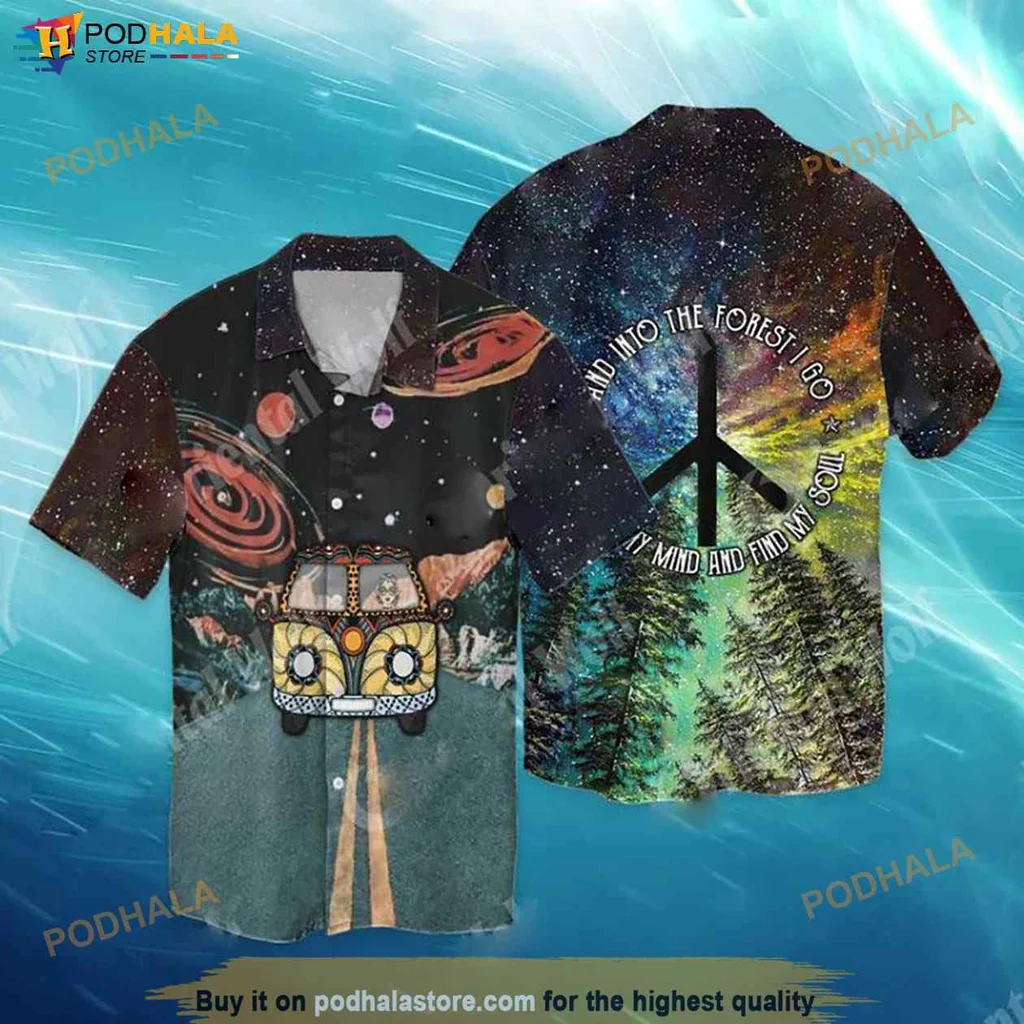 Vintage Cosmic Adventure Hawaiian Shirt, Psychedelic Van And Starry Sky Design