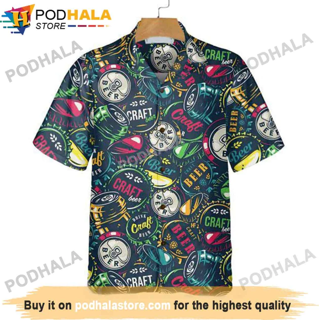 Vintage Craft Beer Hawaiian Shirt, Colorful Bottle Caps Design For Beer Lovers