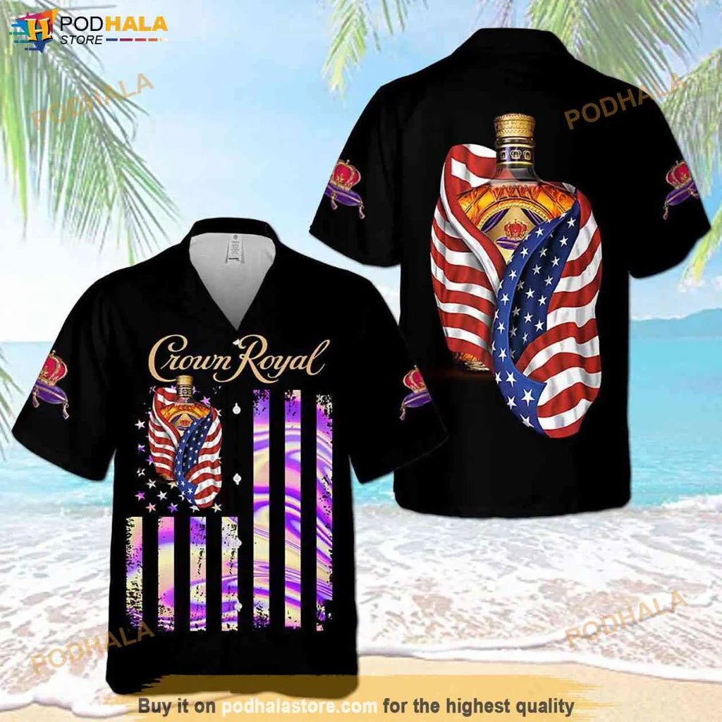 Vintage Crown Royal Aloha Shirt, Us Flag Design Summer Shirt For Men And Women