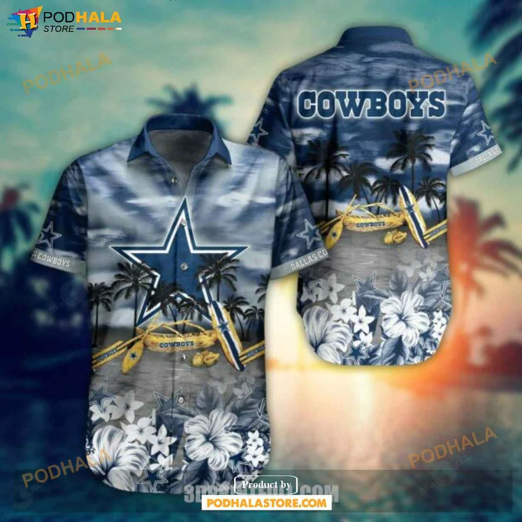Vintage Dallas Cowboys Aloha Shirt, Tropical Summer Style With Palm Trees And Floral Design