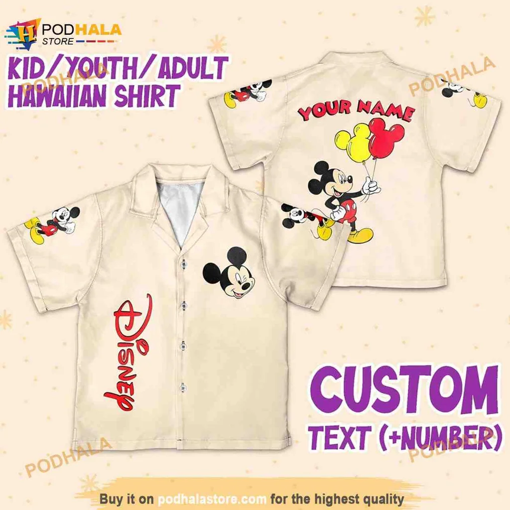 Vintage Disney Mickey Mouse Aloha Shirt With Your Name And Colorful Graphics