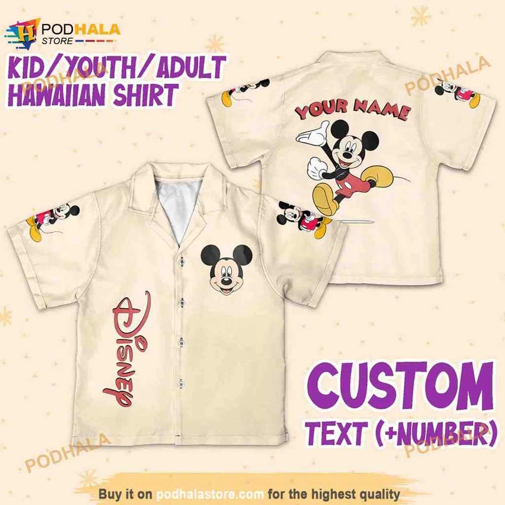 Vintage Disney Mickey Mouse Hawaiian Shirt With Custom Name Option